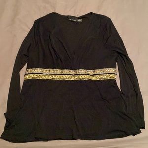 Black limited sheer top with gold embroidery band
